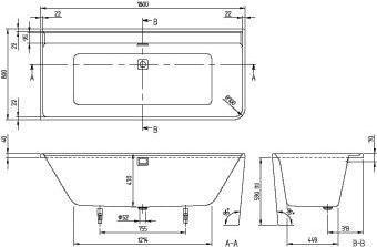 Image du produit Villeroy & Boch V&B Baignoire en applique COLLARO 180x80 li avec vidage et vidage. chr we (148 l, 180 cm, 80 cm)