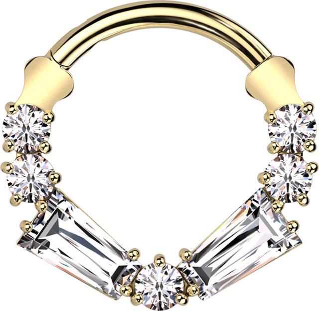 Immagine prodotto Star Piercing Anello Micro Segment con cerniera placcato oro cinque cristalli rotondi due cristalli baguette (senza ottone, Titanio G23)