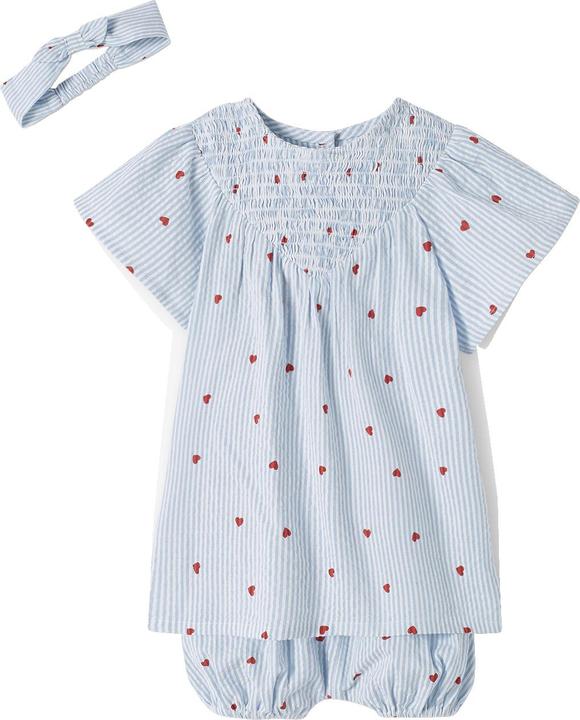 Image du produit Vertbaudet Ensemble bébé en seersucker : robe, short & serre-tête (74)