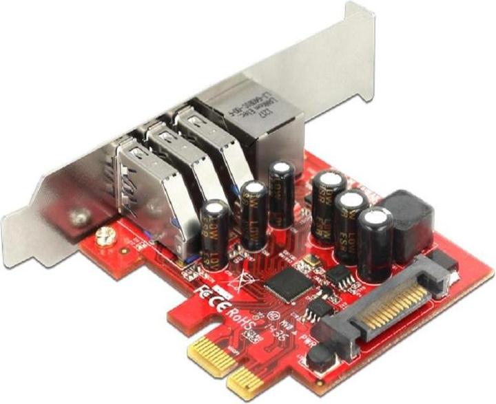 Image du produit Delock Carte PCI Express > 3 x USB3.0 externe + 1 x Gigabit LAN externe (Mini PCI Express)