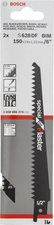 Actual product image Bosch Professional Zubehör Sabre saw blade S 628 DF, Special for Plaster, pack of 2