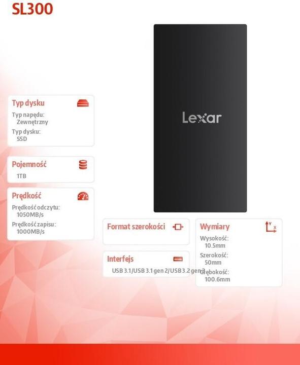 Immagine prodotto Lexar SSD USB3.2 1TB EXT./LSL300001T-RNBNG (1 TB)
