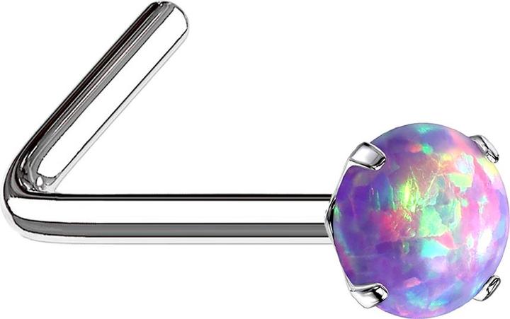 Star Piercing Nasenstecker gewinkelt silber Opal violett gefasst (ohne Messing, Chirurgenstahl 316L)