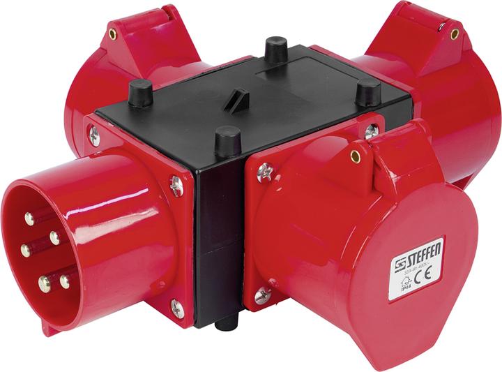 Steffen CEE distributor 32A 5P 415V, 1x appliance plug CEE 32/5 and 3x socket outlet CEE 32/5 (3 x, CEE 32/5)