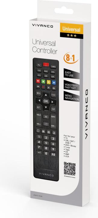 Actual product image Vivanco 8 in 1 universal remote control, black (Universal remote control, Infrared)