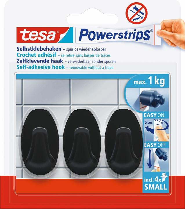 tesa Powerstrips Klebehaken SMALL Oval - 3 x selbstklebende Wandhaken