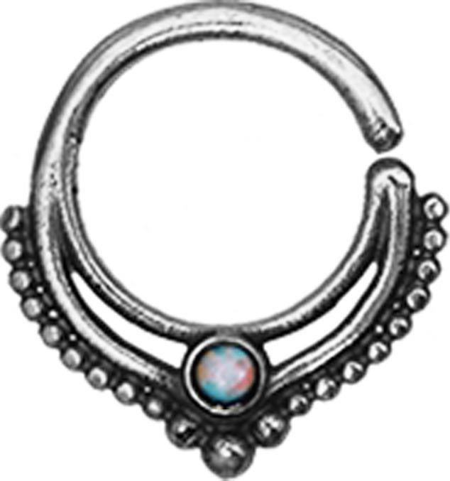 Star Piercing Micro Piercing Ring silber Kugelrand mit Opal weiss (ohne Messing, 925 Sterlingsilber)
