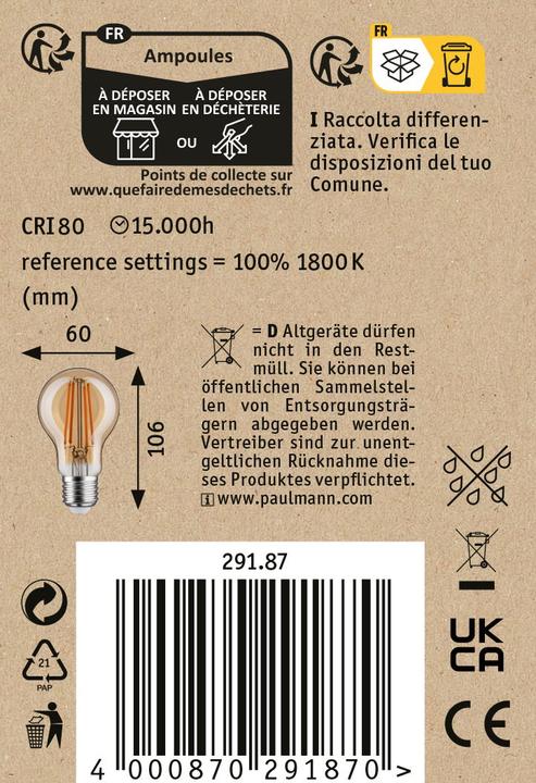 Valori nutrizionali e ingredienti Paulmann Lampada a LED a luce dorata (E27, 6 W, 470 lm, 1 x, G)