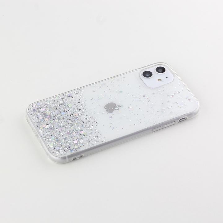 Produktbild PhoneLook Hülle Gummi silberner Pailletten mit Ring (Apple iPhone 14 Pro)