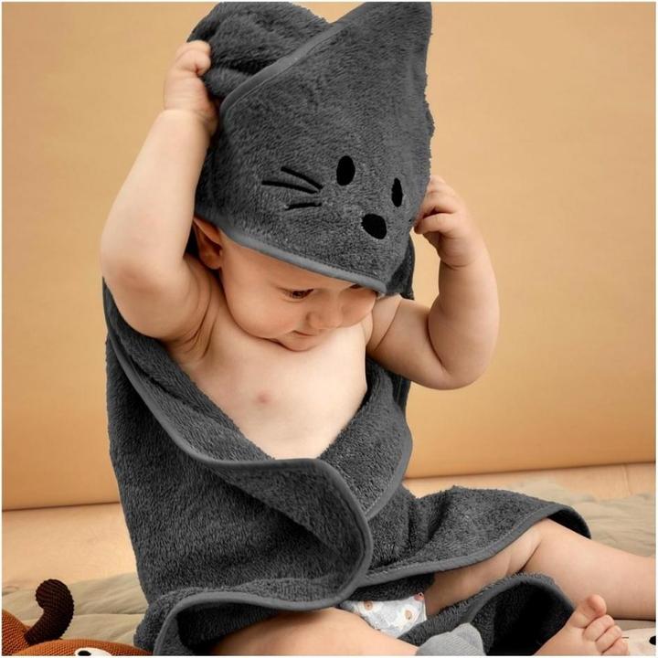 Actual product image Nuuroo Aki Hooded Baby Towel - Asphalt