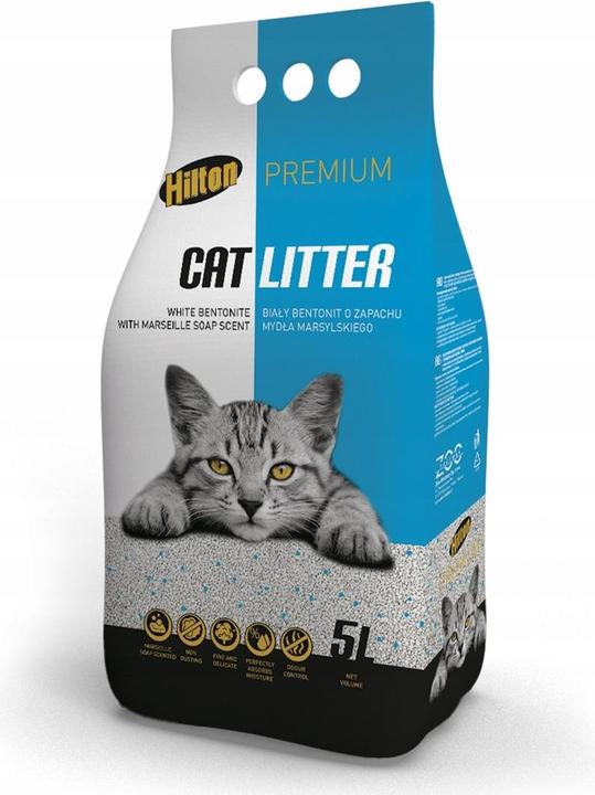 Produktbild Hilton Premium Weisser Bentonit mit dem Duft von Marseiller Seife – Katzenstreu – 5 l (Nicht klumpend, Nicht staubend, 3 kg)
