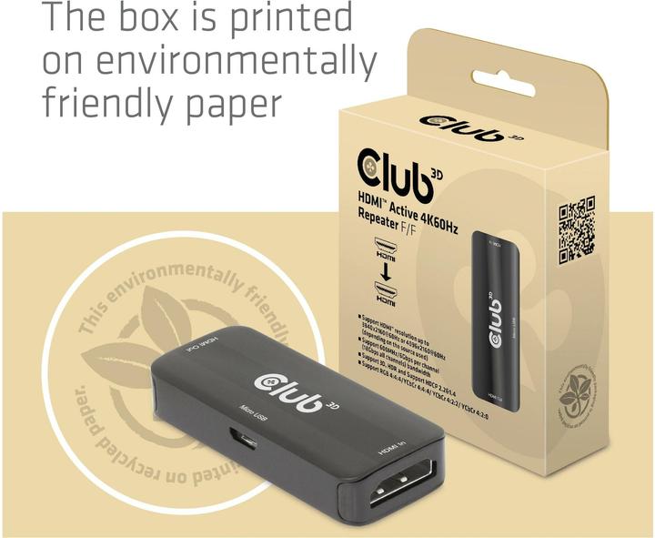 Immagine prodotto Club 3D Ripetitore Club3D HDMI > HDMI 4K60Hz attivo Bu/Bu al dettaglio (0.06 m)