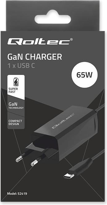 Actual product image Qoltec 52419 65 W GaN Super-Schnellladegerät | 5–20 V | 3–3 25 A | USB-C 3.1 (65 W)