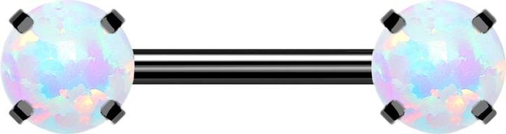 Image du produit Star Piercing Threadless Barbell schwarz front mit Opal weiss gefasst (sans laiton, Acier chirurgical 316L)