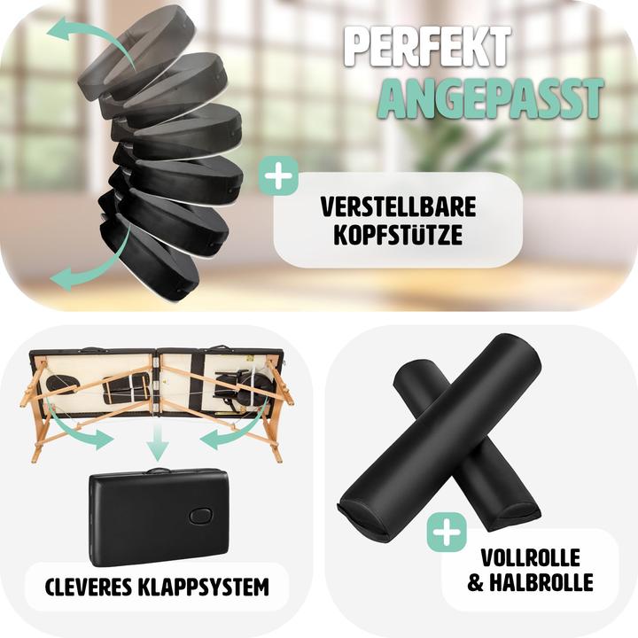 Produktbild tectake 2 Zonen Massageliege-Set Freddi mit 5cm Polsterung, Rollen und Holzgestell
