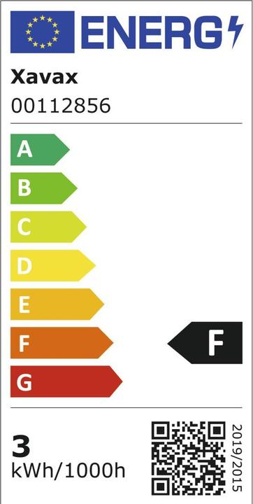 Energie-Label Xavax LED-Lampe, GU10, 250lm ersetzt 38W, Reflektorlampe PAR16, Warmweiss, Glas (GU10, 3 W, 250 lm, 1 x, F)