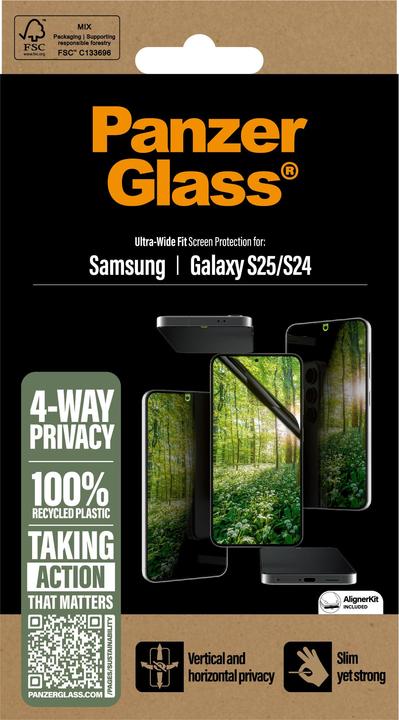 Actual product image PanzerGlass ® ECO MATRIX 4-way privacy screen protector Ultra-wide Fit (1 Piece, Samsung Galaxy S25)