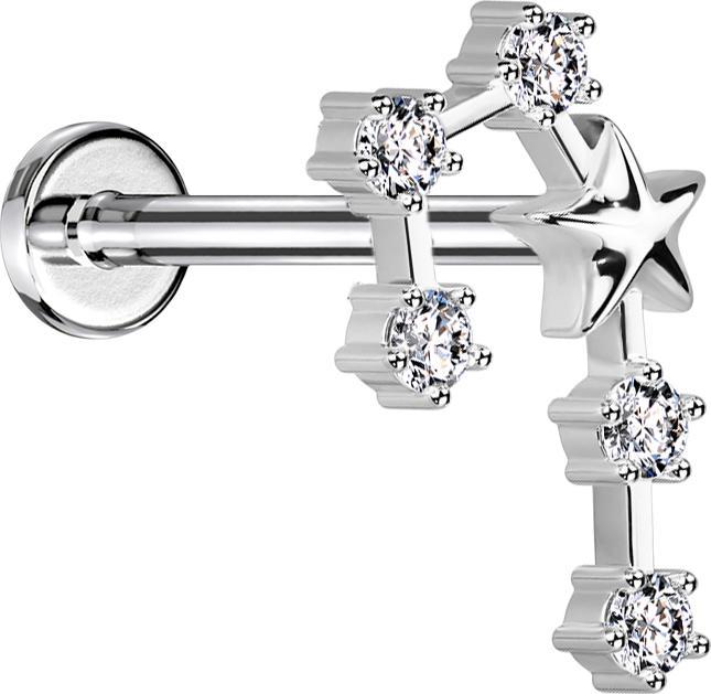 Immagine prodotto Star Piercing Micro Labret filo interno argento segno della stella Gemelli con cristalli (Acciaio chirurgico 316L, Ottone)