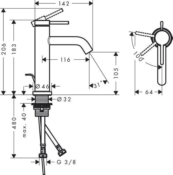 Produktbild hansgrohe Tecturis S Einhebel-Waschtischarmatur 110 CoolStart wassersparend+, Ausladung 116 mm, 7