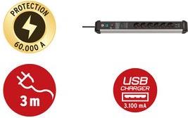 Actual product image Brennenstuhl Premium-Protect-Line (6 x, USB, 3 m)