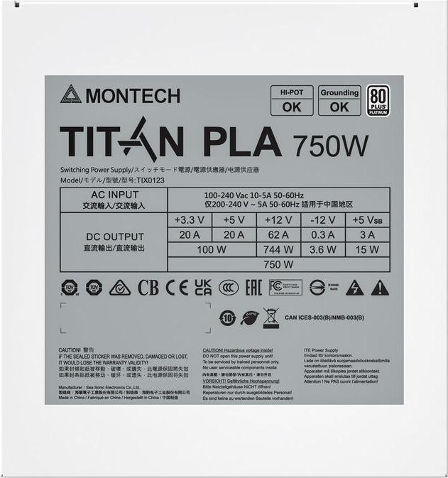 Immagine prodotto Montech Titan PLA 750W - 80 PLUS & Cybenetics Platinum, modular, PCIe 5.1 - 750 Watt (750 W)