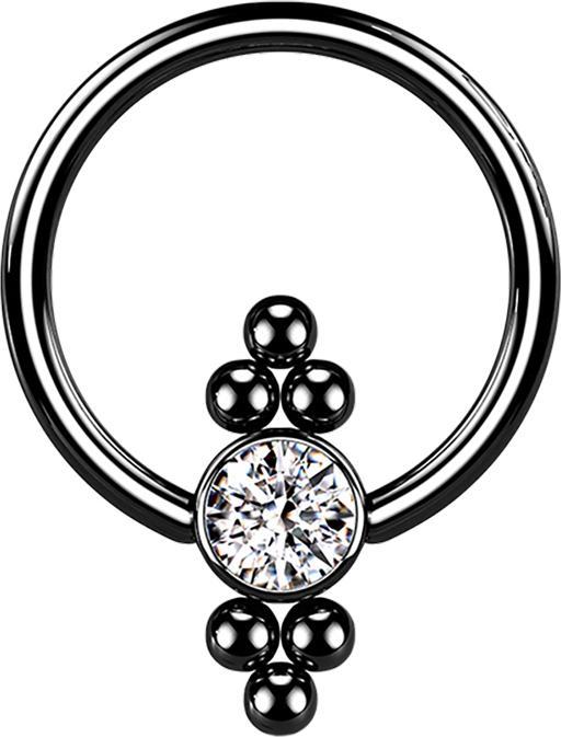 Star Piercing Ball Closure Ring schwarz Scheibe Kristall und Kugeln (Chirurgenstahl 316L, ohne Messing)