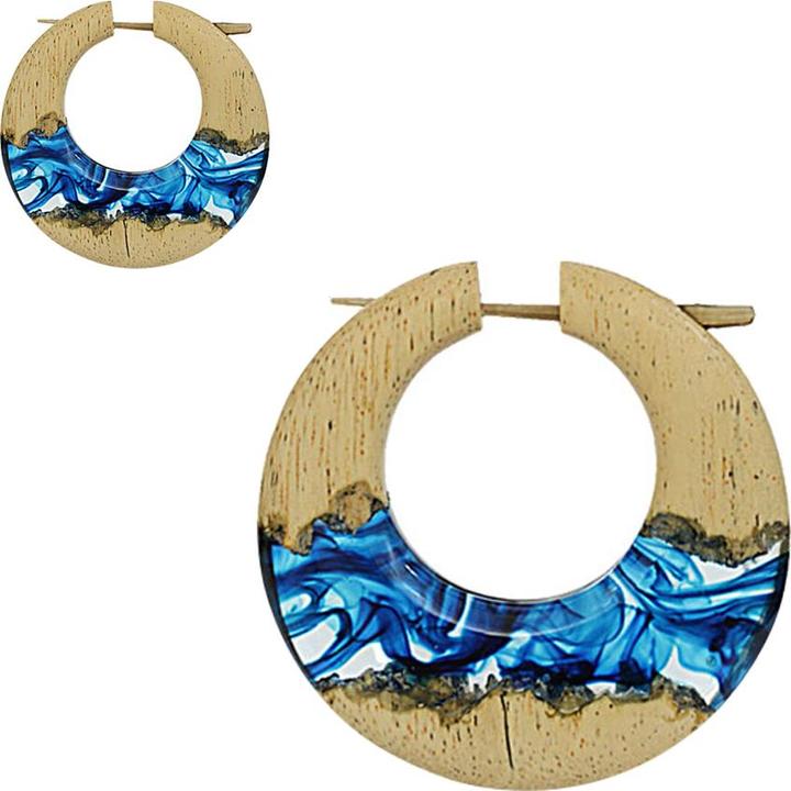 Actual product image Star Piercing Ohrring Donut färbung blau Epoxy transparent aus Tamarind Holz (without brass, Organic)