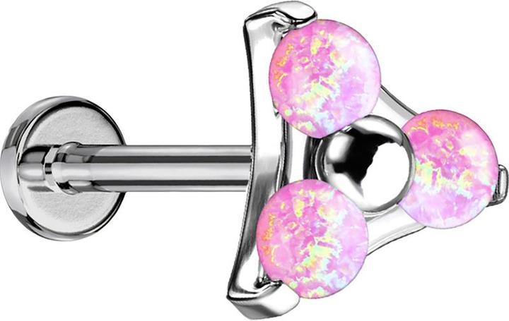 Produktbild Star Piercing Micro Threadless Labret silber Dreieck drei Opale pink (ohne Messing, Titan G23)