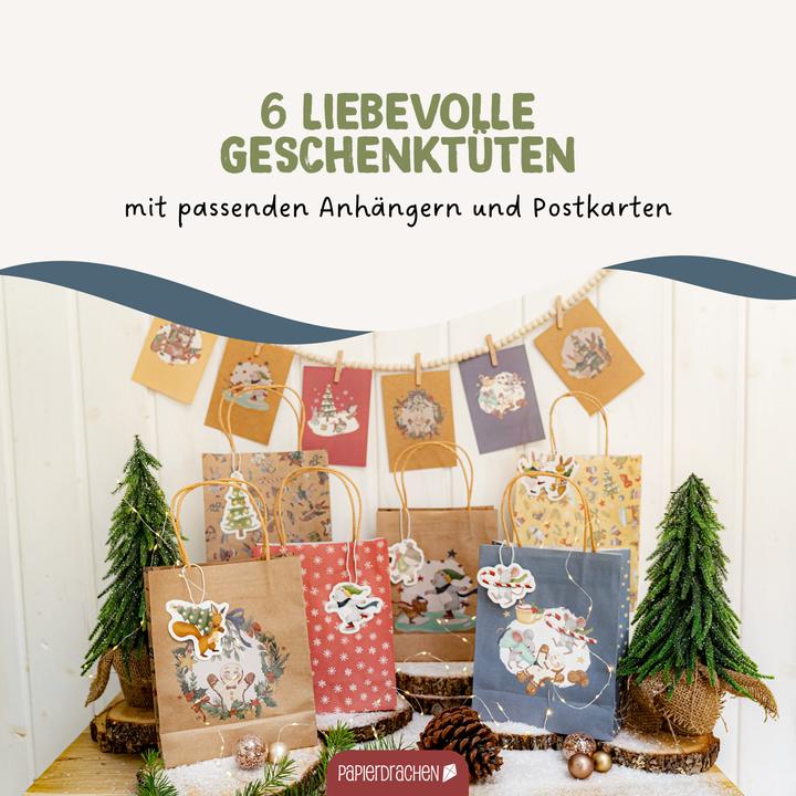 Image du produit Papierdrachen Set de cornets à anses dorés Animaux d'hiver (Pochette cadeau, 6 x)