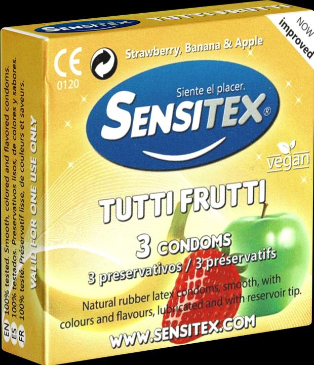 Sensitex "Tutti Frutti" 3 préservatifs colorés et vegan avec goût - d'Espagne (3 pcs)