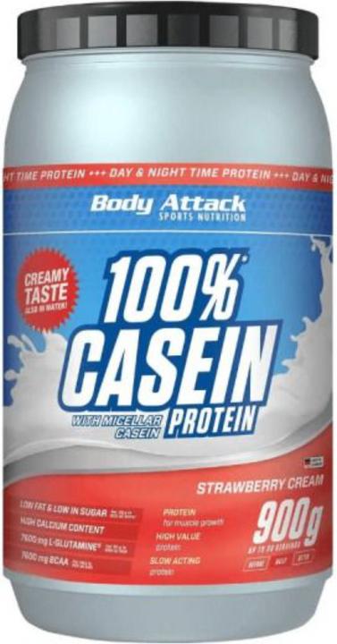 Actual product image Body Attack 100 % Casein Protein (900g can) (Strawberry, 1 pcs., 900 g)