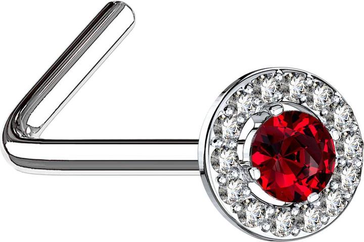 Immagine prodotto Star Piercing Borchia da naso angolata con cerchio in cristallo d'argento e grande cristallo rosso (Ottone, Acciaio chirurgico 316L)