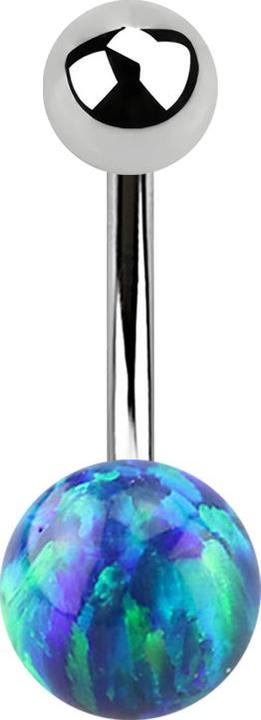 Star Piercing Banane silber mit Kugel und Kugel Opal blau (ohne Messing, Chirurgenstahl 316L)