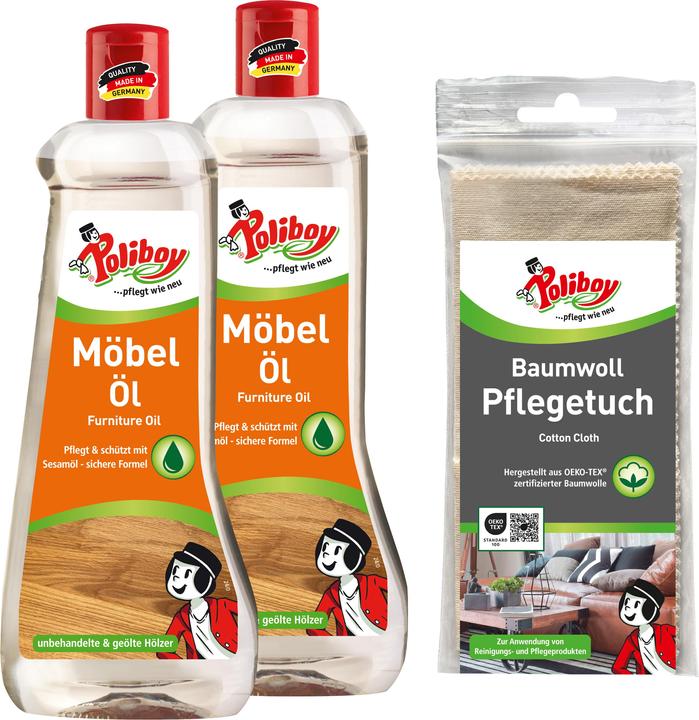 Produktbild Poliboy 2x500ml Möbel Öl mit Baumwolltuch (1 l)