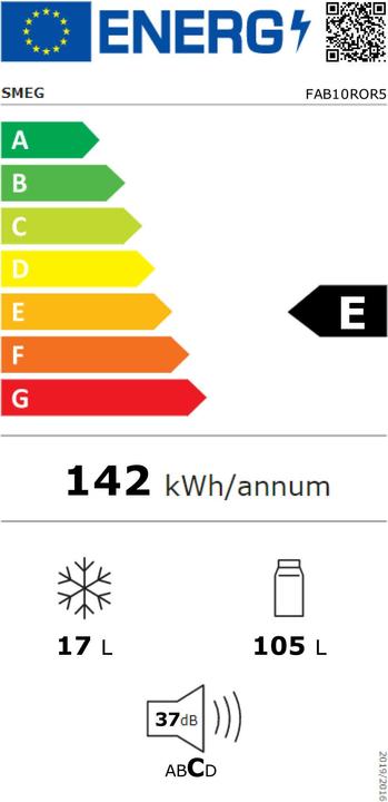 Label énergétique Smeg Style rétro FAB10ROR5 (122 l)