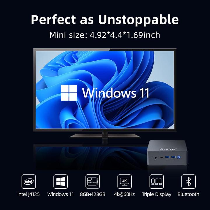 Produktbild Awow Mini PC Win11-Pro (Celeron J4125, 8GB Ram, 128GB M.2)