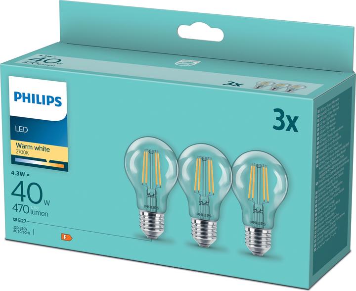 Produktbild Philips Lampe (E27, 4.30 W, 470 lm, 3 x, F)