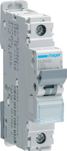 Actual product image Hager HAG NCN163 circuit breaker 1P 10kA C-63A 1M
