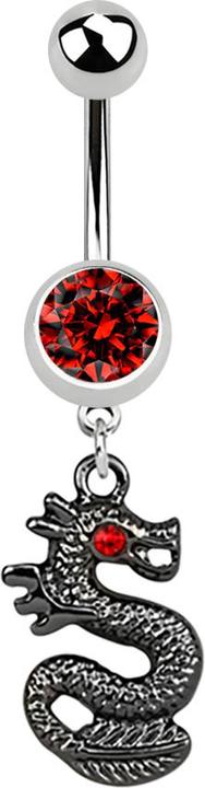 Produktbild Star Piercing Banane silber mit Anhänger schwarzer Drachen rot (Chirurgenstahl 316L, ohne Messing)