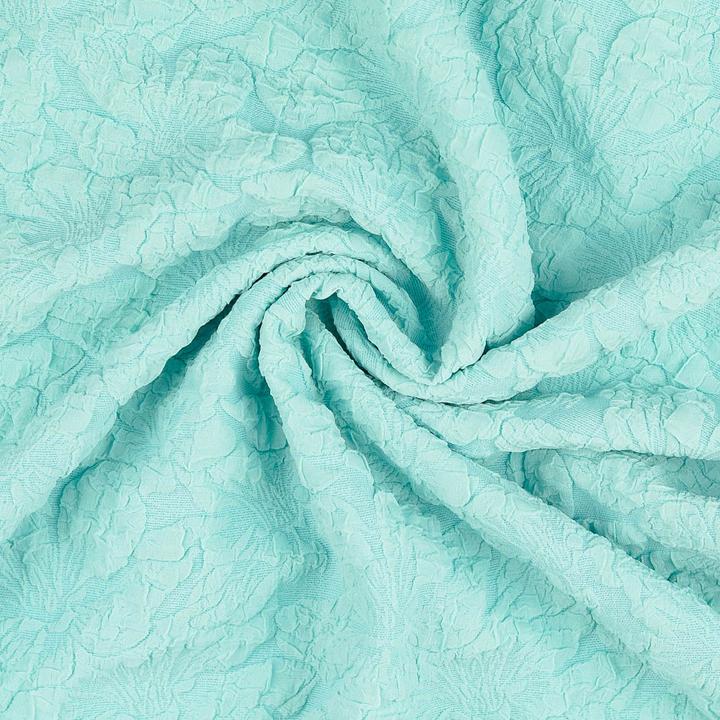Stoffrestposten Jacquard Jersey - Grandes fleurs Menthe - vente minimum : 1 mètre