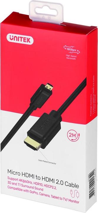 Produktbild Unitek Y-C182 HDMI – microHDMI-KABEL v.2.0 4K 60HZ 2M (2 m, HDMI)