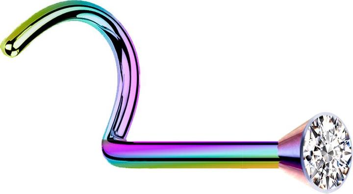 Star Piercing Nasenstecker gebogen farbig mit Kristall silber (ohne Messing, Titan G23)