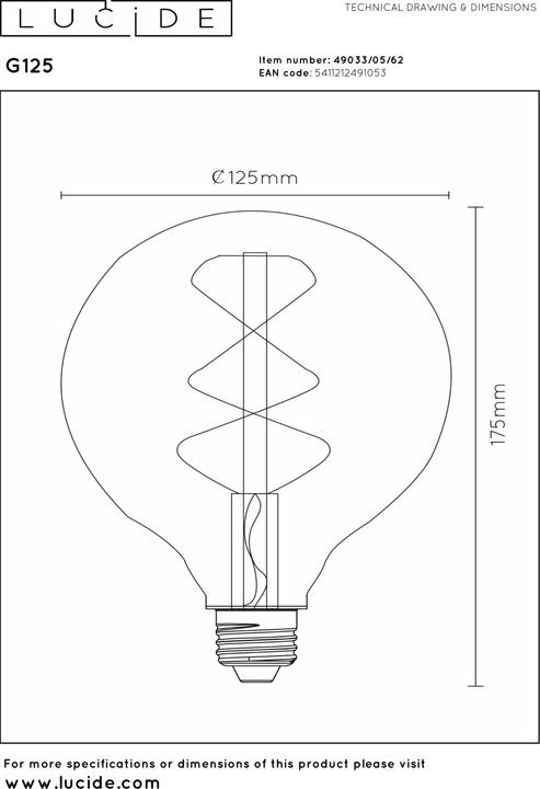 Actual product image Lucide Amber (E27, 5 W, 380 lm, 1 x, G)