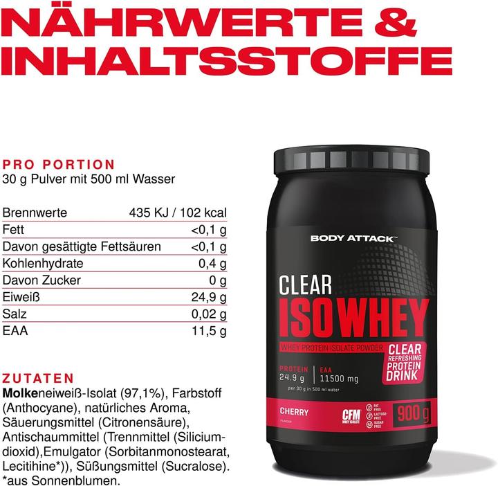 Actual product image Body Attack Clear Iso Whey (900G can) (Cherry, 1 pcs., 900 g)
