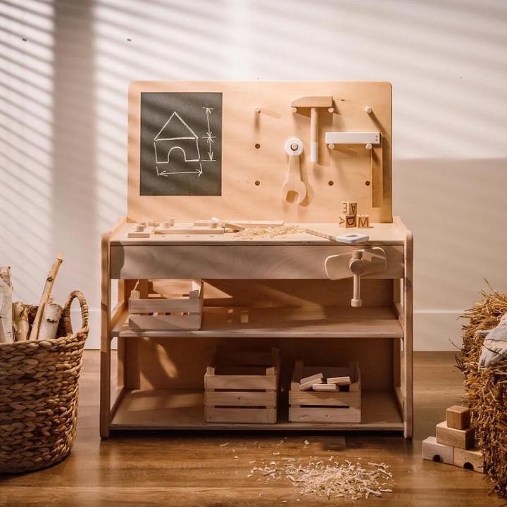 Produktbild Activity Board Werkbank aus Holz, Waldorf-Werkstatt, Rollenspielzeug, Geschenk für Kinder - Natur