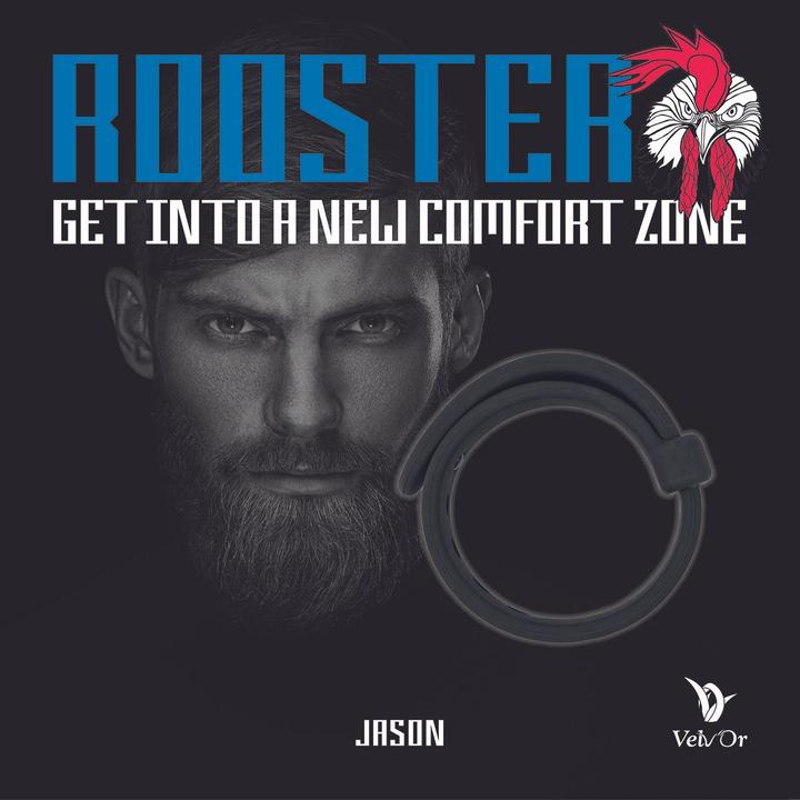 Actual product image Velv'Or Rooster Jason Size Adjustable Firm Strap Design Cock Ring Black (2.30 cm)
