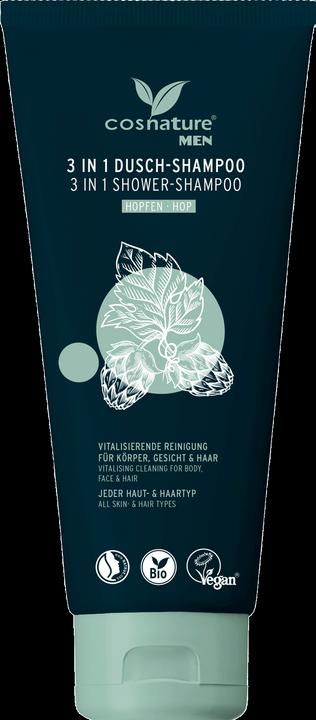Cosnature Shampoo und 3in1 Gesicht und Körperwaschgel für Männer Hop -Zapfen Eco 200 ml - (200 ml, Flüssiges Shampoo)