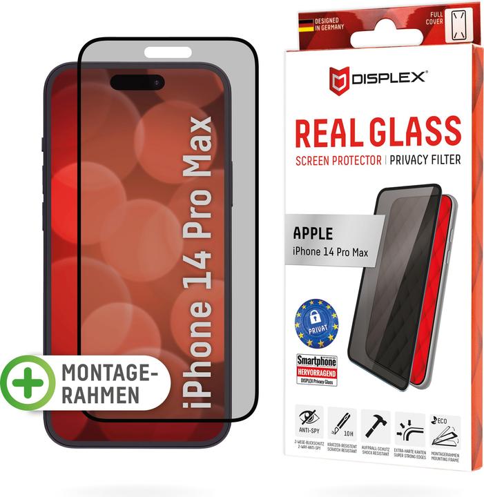 Actual product image Displex Real Glass, Privacy Full Cover Panzerglas (1 Piece, Apple iPhone 14 Pro Max)