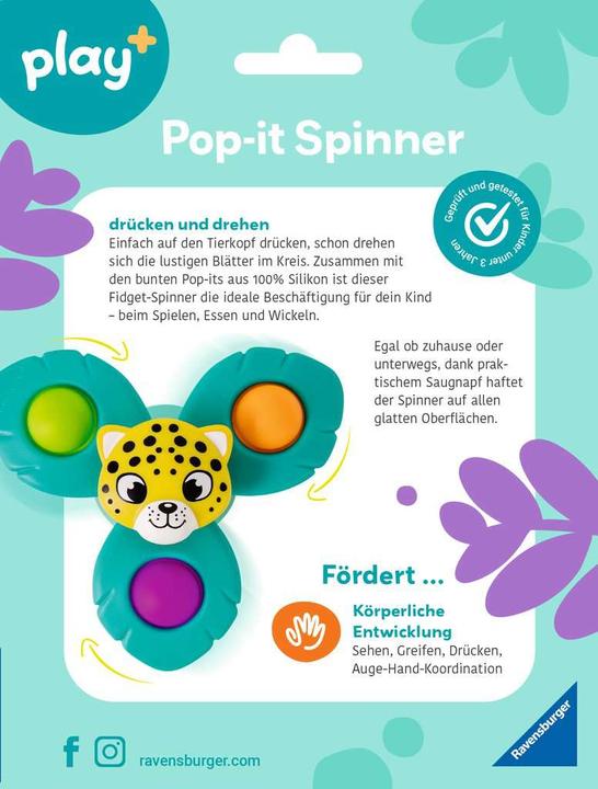 Productafbeelding Ravensburger 4868 play+ Pop-it spinner: luipaard, zuignap speeltje, siliconen speeltje