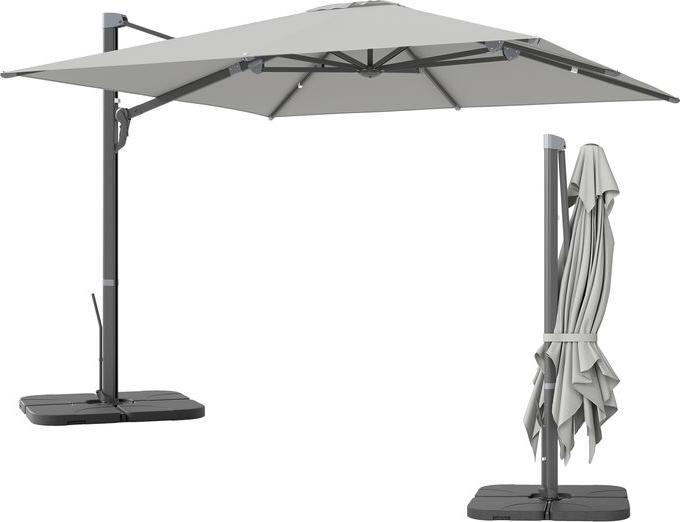Produktbild Swisshandel24 Alu Ampelschirm 3x3 m 360° drehbar Ständer neigbar höhenverstellbar, Hellgrau (2.97 m)